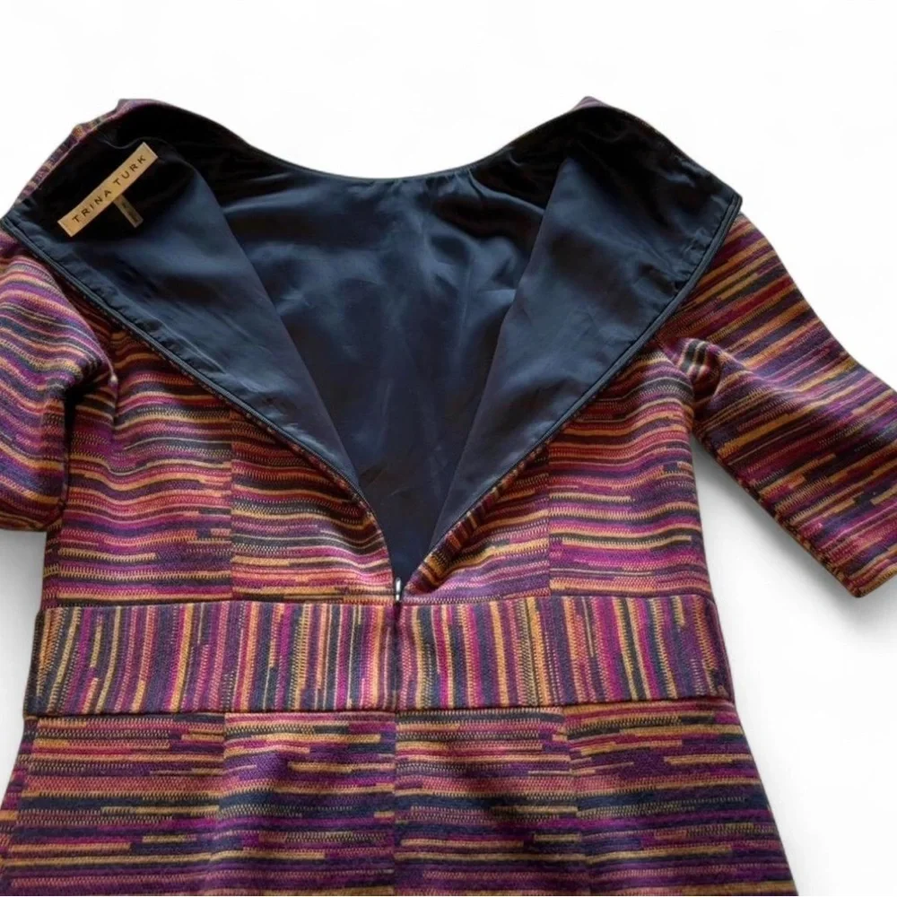 Trina Turk Women's 2 Ponte Jacquard Monarch Dress in Wineberry Sheath - Picture 4 of 6